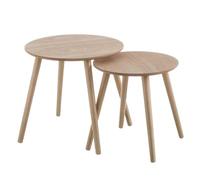 Set 2 mesitas nido redondas de tablero laminado roble claro de 48 y 40 cm