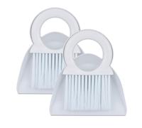 Relaxdays Set 2 Escobas Mesa con 2 Recogedores, Quitamigas Plástico Camping, Barredor de Mano Cocina, Colgante, Blanco, 4,5 x 18 x 19 cm