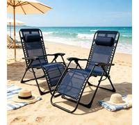 Set 2 sillones plegables | Respaldo regulable | Sillón portátil color azul | Ideal jardín playa camping