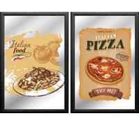 Set: 2 Spiegelbilder Italiano Alimentos Pizza Pasta Decoración 20x30 CM