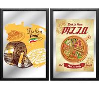 Set: 2 Spiegelbilder Italiano Alimentos Pizza Pasta Decoración 20x30 CM