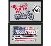 Set: 2 Spiegelbilder Route 66 Motocicleta Bandera Ee. Uu. Cuadro 20x30 CM Deco