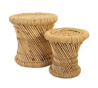 Set 2 taburetes de bambú y cuerda marrones