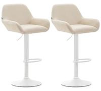 Set 2 Taburetes De Bar Braga En Cuero PU | 2 Taburetes Regulables En Altura & Giratorios I 2 Taburetes con Respaldo & Reposabrazos I Color:, Color:Crema, Color del Marco:Blanco