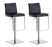 Set 2 Taburetes De Bar Panama Tapizados En Cuero PU I 2 Taburetes Regulable En Altura & Giratorios I 2 Taburetes con reposapiés I Color:, Color:Negro, Color del Marco:Acero Inoxidable