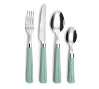 Set 24 cubiertos de acero inoxidable AMEFA PAILLE en turquesa, beige y negro - 6 personas - Mango plastificado con efecto trenzado - Apto lavavajillas Turquesa