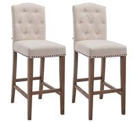 Set 2X Taburetes de Bar Louise en Tela I 2 Sillas Altas con Base de Madera I 2X Taburete Alto con Respaldo y Reposapiés I Color:, Color:Crema, Color del Marco:Envejecido Claro