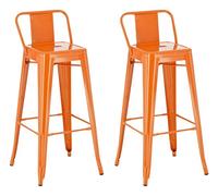 CLP Taburetes de Bar Juego de 2 con Respaldo Estilo Industrial Mason, con Respaldo y reposapiés, Taburete con Protecciones para el Suelo, Color:Naranja
