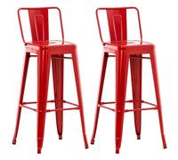 CLP Taburetes de Bar Juego de 2 con Respaldo Estilo Industrial Mason, con Respaldo y reposapiés, Taburete con Protecciones para el Suelo, Color:Rojo