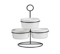 Set 3 bols redondos blancos con estante colección VESSIA