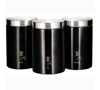 B BERLINGER HAUS BERLINGERHAUS PROFESSIONAL PRECISION Black Silver Juego de 3 Botes Cocina Almacenaje de Acero Inoxidable Resistente, Ø11 x 17,8 cm, Para Guardar Té,Café y Azúcar,Negro Metalizado/Inox