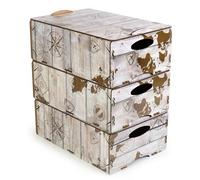 Set 3 Cajas Decorativas de Diseño en MDF - DIY BOX M (28x19x11 cm) TRAVEL THE WORLD - Resistentes, Reciclables, con Asas y Tapa - Almacenaje Creativo y Apilable para Hogar - Hechas en España