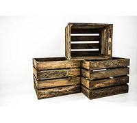 Set 3 Cajas Grandes Envejecidas Sam, Madera, Decoración, Almacenamiento, Marrón, 50x40x30cm. Incluye Imán Personalizable de Regalo.