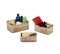 Relaxdays Set 3 cestas almacenaje de bambú natural beige,marrón oscuro,marrón claro