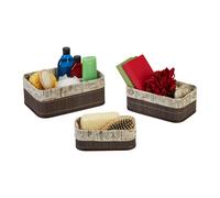 Relaxdays Set 3 Cestas de Almacenaje, Cajas Organizadoras Bambú, Cajitas Baño o Pañuelos, Funda de Tela, Marrón y Beige, Tablero de Fibras, 12 x 30 x 20 cm