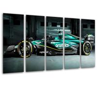 Set 3 cuadros decorativos para pared, Decoración Salón Modernos, Dormitorios, Habitación, impresión sobre madera con colgadores, Coche Formula 1 2024 Aston Martin AMR24, Fernando Alonso, (165 x 62 cm)