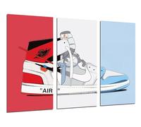 Set 3 cuadros decorativos para pared, Decoración Salón Modernos, Dormitorios, Habitación, impresión sobre madera con colgadores, zapatillas Nike Air Jordan, (97 x 62 cm)