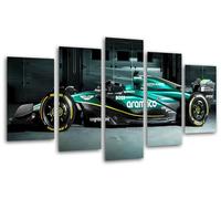Set 3 cuadros decorativos para pared, Decoración Salón Modernos, Dormitorios, Habitación, impresión sobre madera con colgadores, Coche Formula 1 2024 Aston Martin AMR24, Fernando Alonso, (165 x 62 cm)