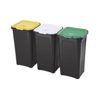 Set 3 Cubos de Basura Coverline Nero 44L Tapa Colorida Reciclaje