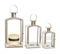 SET 3 FAROLES METAL PLATEADO