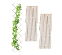 Relaxdays Set 3 Guías Plantas Trepadoras, Celosías Extensibles, Enrejado Enredaderas Pared, 180 x 30 cm, Madera, Blanco