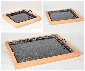 Set/3 Llauna Bandeja Esmaltada Cargols Arroz Horno Plancha Base Corcho Extraíble Ignífugo Evite Quemaduras 22x22//26x30//42x32cm