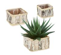Relaxdays Macetas, 3 Tamaños Diferentes, Rectangulares, Abedul, Maceteros con Forro, Interior y Exterior, Blanco/Natural, Madera, 14 x 22,5 x 22,5 cm
