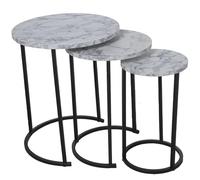 SET 3 MESAS AUX. MADERA PATASMETAL NEGRAS, EFECTO MARMOL BL_°48X58+°38X52,5+°28X48CM