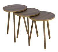 SET 3 MESAS AUX. MADERA PATASMETAL ORO, MADERA COLOR NOGAL_°38X51+°38X48+°38X45CM