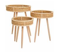 Set 3 mesas esquineras de bambú y madera marrones