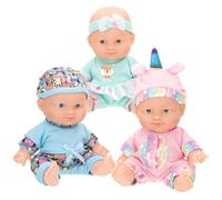 COLORBABY Colorbaby's Set 3 muñecos bebé, miden 20 cm, Cuerpo rígido, Articulado, Incluyen Ropa, con Gorro o Diadema, Juego simbólico para niñas y niños, Desde 2 años (39342)