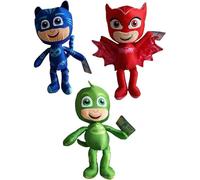 Set 3 Peluches PJ Masks - 3 Protagonistas GATTOBOY + Geko Geco + Owl Búho + Geco - Altura 22cm - Oficiales