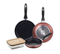 Set 3 sartenes san ignacio ø16/20/24 cm, aluminio prensado, aptas para inducción+hermético de 650ml en vidrio de borosilicato