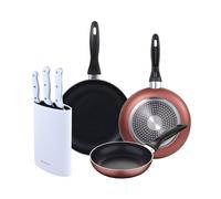 Set 3 sartenes san ignacio ø16/20/24 cm, aluminio prensado, aptas para inducción+set de 3 cuchillos con tacoma en acero inoxidable 20 cm