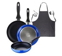 Set 3 sartenes san ignacio (16+20+24cm) aluminio prensado ind azul+delantal de cocina gris oscuro 100% algodón 75x80cm 12 cm