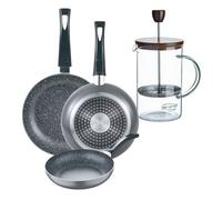 Set 3 sartenes san ignacio (16+20+24cm) aluminio prensado ind negr cafetera de émbolo de vidrio borosilicato 15,8x10x18,8cm