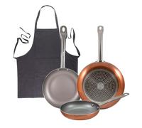 Set 3 sartenes san ignacio (18,22,26cm) aluminio prensado, aptas para inducción+delantal de cocina gris oscuro 100% algodón 75x80cm 20 cm