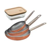 Set 3 sartenes san ignacio (18,22,26cm) aluminio prensado, aptas para inducción+hermético de 650ml en vidrio de borosilicato 12 cm