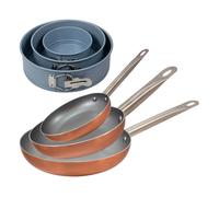 Set 3 sartenes san ignacio (18,22,26cm) aluminio prensado, aptas para inducción+juego de 3 moldes de horno redondos ø12ø18ø22cm