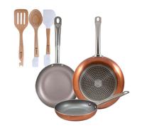 Set 3 sartenes san ignacio (18,22,26cm) aluminio prensado, aptas para inducción+juego de 3 utensilios de cocina en silicona y madera