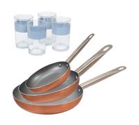 Set 3 sartenes san ignacio (18,22,26cm) aluminio prensado, aptas para inducción+juego de 4 vasos de 0,5l 20 cm