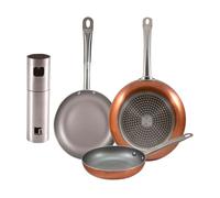 Set 3 sartenes san ignacio (18,22,26cm) aluminio prensado, aptas para inducción+pulverizador de aceite y vinagre ø4x17,5cm en acero inoxidable 12 cm