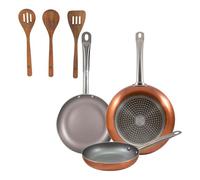 Set 3 sartenes san ignacio (18,22,26cm) aluminio prensado, aptas para inducción+set 3pc utensilios cocina madera acacia 20 cm