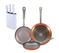 Set 3 sartenes san ignacio (18,22,26cm) aluminio prensado, aptas para inducción+set de 3 cuchillos con tacoma en acero inoxidable