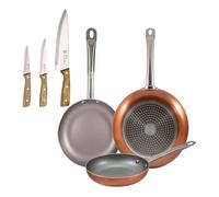 Set 3 sartenes san ignacio (18,22,26cm) aluminio prensado, aptas para inducción+set de 3 cuchillos de acero inoxidable para cocina 12 cm