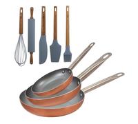 Set 3 sartenes san ignacio (18,22,26cm) aluminio prensado, aptas para inducción+set de 5 utensilios de cocina de silicona y madera de acacia 20 cm