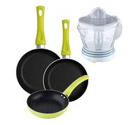 Set 3 sartenes san ignacio (20+24+28cm) aluminio prensado verde+exprimidor de 40w de potencia - capacidad de 1.2 litros