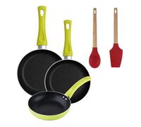 Set 3 sartenes san ignacio (20+24+28cm) aluminio prensado verde+juego de 2 utensilios de cocina de silicona