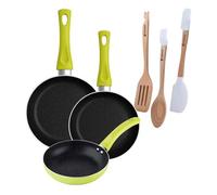 Set 3 sartenes san ignacio (20+24+28cm) aluminio prensado verde+juego de 3 utensilios de cocina en silicona y madera