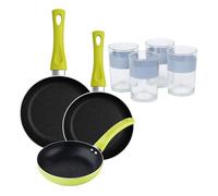 Set 3 sartenes san ignacio (20+24+28cm) aluminio prensado verde+juego de 4 vasos de 0,5l